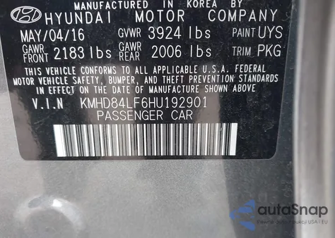 2017 Hyundai Elantra Se из США, поврежденный, VIN KMHD84LF6HU192901